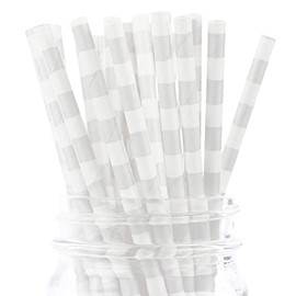 CleverDelights Silver Ring Paper Straws - 400 Pack - Ecofriendly Biodegradable Drinking Straws - Bulk Carton