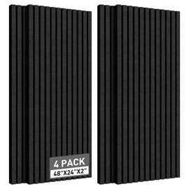 4 Pack Acoustic Foam Panels, 2" X 24" X 48" Wedge Soundproof Studio Foam for Walls,Sound Absorbing Panels, Sound Insulation for Studio, High Density Fireproof Studio Wedges (Black, 4 Pack)