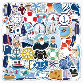 100 Pack Nautical Stickers for Teens Adult，Nautical Party Favors, Anchor Birthday Decorations Gifts Decals Water Bottle Scrapbook Laptop Skateboard (Multicolor)