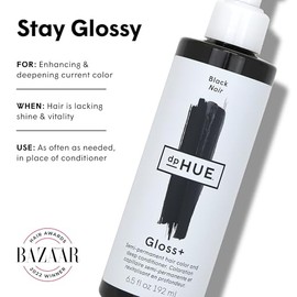 dpHUE Gloss+ – Negro, 6.5 oz – Tinte semipermanente para el cabello y acondicionador profundo – Mejora y profundiza el cabello natural o tratado con color, sin gluten, vegano