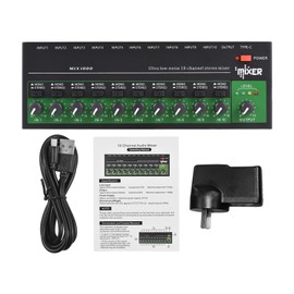 10-Channel Audio Mixer Stereo Mono Line Mixer 6.35mm TRS/TS Input Metal Shell Type-C Audio Processor for Guitar Bass Keyboard Stage Ultralow-noise Mixer Board Independent Volume Adjustment Knob