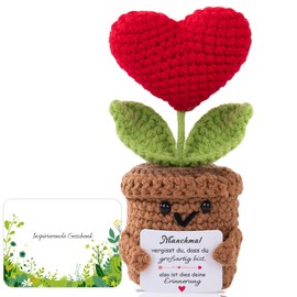 Aruigu Gifts for Women, Girlfriend, Gifts for Mum, for Sisters, Positive Potato, German Replacement Series, Crocheted Gifts, Inspirational Gifts for Colleague Wife, Red Heart, 10 cm