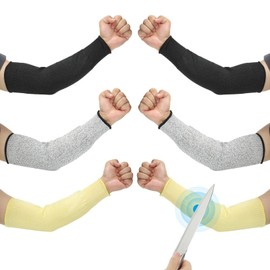 PATIKIL 16 Inch Cut Resistant Sleeve, 3 Pairs Arm Safety Protectors Sleeves Forearm Sleeve HPPE Level 5 Protection for Thin Skin and Bruising, L, Black/Gray/Yellow