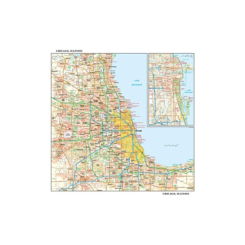 Chicago, Illinois Wall Map, Small - 15" x 14.5" Laminated
