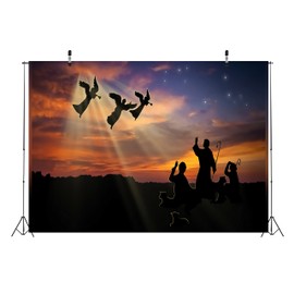 BELECO 9x6FT Fabric Nativity Scene Backdrop Holy Christmas Night Angel Lamb Shepherd Birth of Jesus Silhouette Background Religious Christianity Church Nativity Decor Baby Kids Photoshoot Studio Props