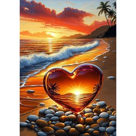 MOGTAA Crystal Heart Diamond Art Kits for Adults, 5D Full Drill Diamond Painting Kits for Adults Beginners, DIY Sunset Round Diamond Dots for Adults, Gem Art for Home Decor 12 X 16Inch