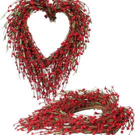 Zhemobang Heart Red Berry Wreath 20IN – Valentine's Day Door Decor, Romantic Farmhouse Decoration for Front Door, Wedding, Anniversary, Rustic Spring Wall Decor, Indoor Outdoor Use