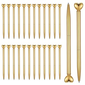 24 Pcs Heart Pens Retractable Metal Cute Pens 1.0 mm Black Ink Ballpoint Decorative Engagement Gifts for Women Wedding Bridal Shower Sleepover Party(Gold)