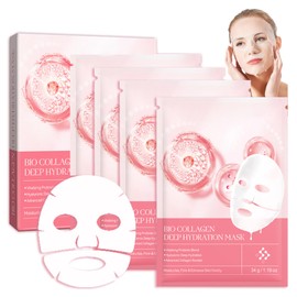 Pack of 4 Collagen Face Mask, Collagen Deep Mask, Moisturising Mask with Collagen, Deep Moisturising and Sraffing