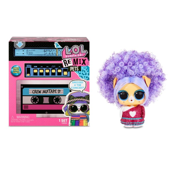 LOL Surprise Remix Pets 9 Surprises, Real Hair Includes Music Cassette Tape with Surprise Song Lyrics, Accessories, Dolls