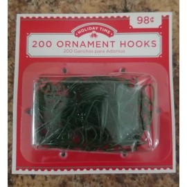 Holiday Time 1 pack of 200 green ornament hooks approx 1" Christmas tree