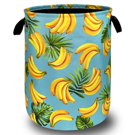 Banana Laundry Hamper Tropical Leaves Laundry Basket With Handles Foldable Oxford Cloth Fruit Colorful Tote Bag Clothes Toy Storage Bucket 18.9 x 16.5 Inch For Bathroom/Laundry/Bedroom