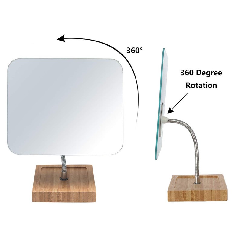 YEAKE Flexible Gooseneck Bamboo Vanity Makeup Mirror,360°Rotation 8" Large Frameless,