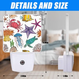 EMXION Jellyfish Starfish Turtle Night Light,Marine Animal Nightlight Plug into Wall,LED Lamp，Suitable for Bedrooms,Kitchens,Toilets,Corridors,Etc.Auto Sensor Dusk to Dawn,Energy-Saving