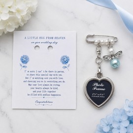 Something Blue for Bridal Bouquet Charm DIY Frame Memorial Bouquet Photo Charm Wedding Remembrance Hug From Heaven Guardian Angel Wedding Gift from Deceased Mom or Dad, Memorial Gifts for Bride (Heart)