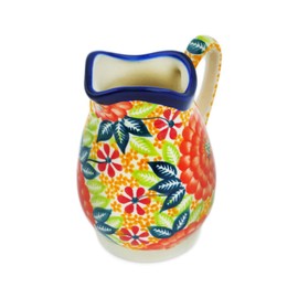 Polish Pottery 9 oz Creamer (Red Fantasy Theme) Signature UNIKAT + Certificate of Authenticity