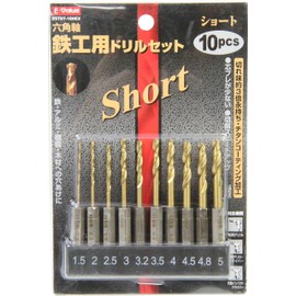 E-Value ESTDT-10HEX Hexagonal Shaft Drill Set Short Titanium Coating Set of 10
