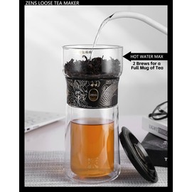 ZENS Novelty Small Tea Stainers for Loose Tea Steeper, 3-in-1 Smart One Touch Tea Maker Teapot, Solo Glass Tea Brewer with Insulated Tea Mug for Hot Gongfu Diffuser with Portable Tea Kits, Tea Gifts