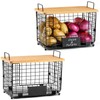 2 Set XL Stackable Wire Basket with Bamboo Tops &