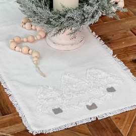 Winter Forest Table Runner, 54" Long, Christmas Holiday Trees, Antique White Farmhouse Kitchen Table Linens