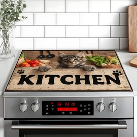 Stove Top Cover Retro Flower Gas Stove Top Cover for Home Decoration Kitchen Pad Non-Stick Washable Cooktop Covers Countertop Protector Keep Stove Clean 28"x20" (Kitchen cat)