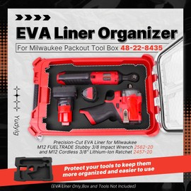 Yudylg EVA Liner Organizer for Milwaukee Packout Tool Box 48-22-8435,Custom EVA Inserts for Milwaukee M12 FUELTRADE Stubby 3/8 Impact Wrench 2562-20 and M12 Cordless 3/8" Lithium-Ion Ratchet 2457-20
