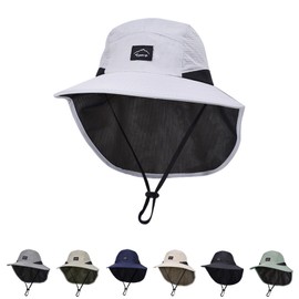 Outdoor Kids Sun Hat with Neck Flap UPF 50+ Qucik Dry Breathable Bucket Hats for Baby Boys Girls Safari Fishing Beach Hat Summer Adventure Light Grey Age 2-12 Years