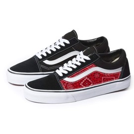 Black Old Skool Shoes x Red Bandana Pattern Custom Handmade Shoes By Patch Collection