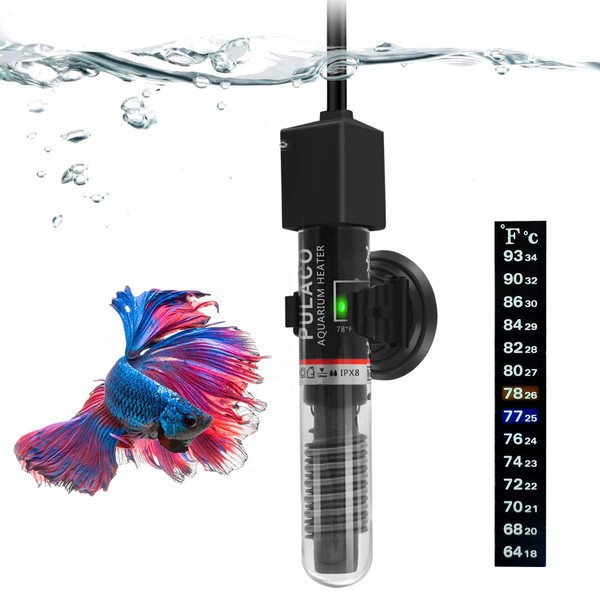 PULACO 25W Small Aquarium Betta Heater with Free Thermometer Strip,