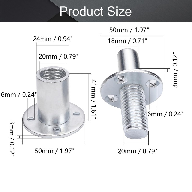 MroMax M20 79mm Flat Head Cap Nut Brad Hole T