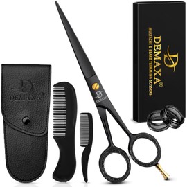 DEMAXA 5" Professional Beard Scissors for men Mustache Scissors with 1 Mustache Comb, 1 Beard Comb & Soft Pouch – Prefect Beard shears mustache kit for All Facial Hair – moustache Grooming kit for Men