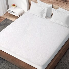 Giselle Bedding Double Mattress Protector, Bed Sheets Cover Waterproof Bamboo Protectors Home Bedroom Furniture, Hypoallergenic Breathable Washable Antibacterial Covers White