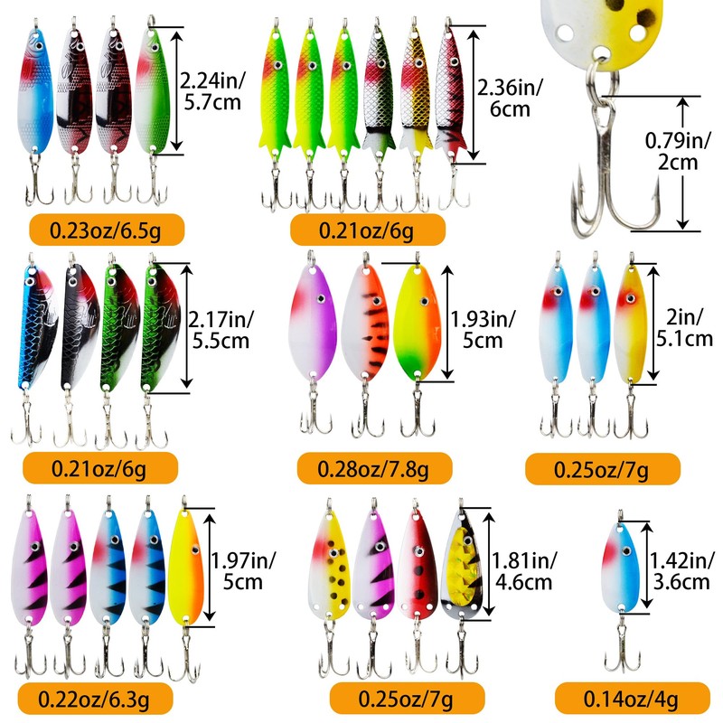 VINFUTIN Fishing Spoon Lures Kit, 30pcs Hard Fishing Spinner Baits