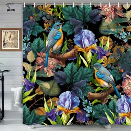 Torich Black Boho Floral Shower Curtain, Unique Colorful Bohemian Mandala Beautiful Dark Flower Leaves Bathroom Curtain, Mid Century Bright Blossom Modern Aesthetic Accessories Purple