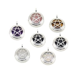 LHJ 5 colgantes de piedra natural de forma redonda para chakras, piedra de ágata de vidrio curativo, escudo de aleación para hacer joyas, decoración de collares, Piedra Ágata, no conocido