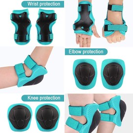 Adjustable Helmet for Ages 5-16, Protective Gear Set with Elbow, Knee & Wrist Pads for Kids, Boys, Girls, Include Skateboarding, Bike Riding, Scooter, Inline Skating (Light Green)