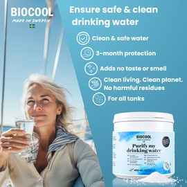Water Purification Disolvable Powder – 450 g Powder for Clean Drinking Water in Caravans, Camping, Hiking and Emergencies by Biocool