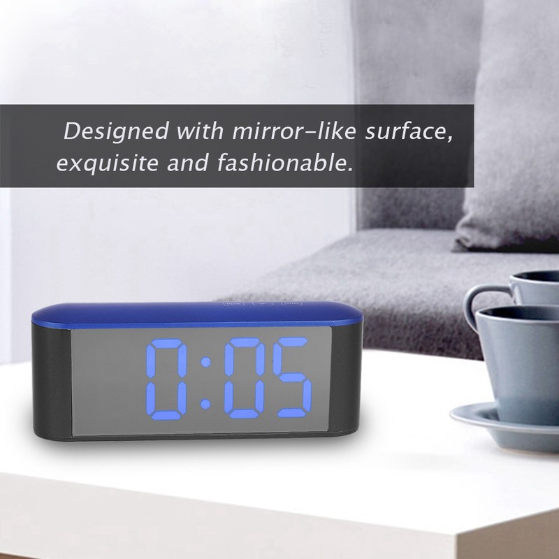 Thermometer Electronic Mirror Surface Digital Alarm Clock With Snooze (Blue
