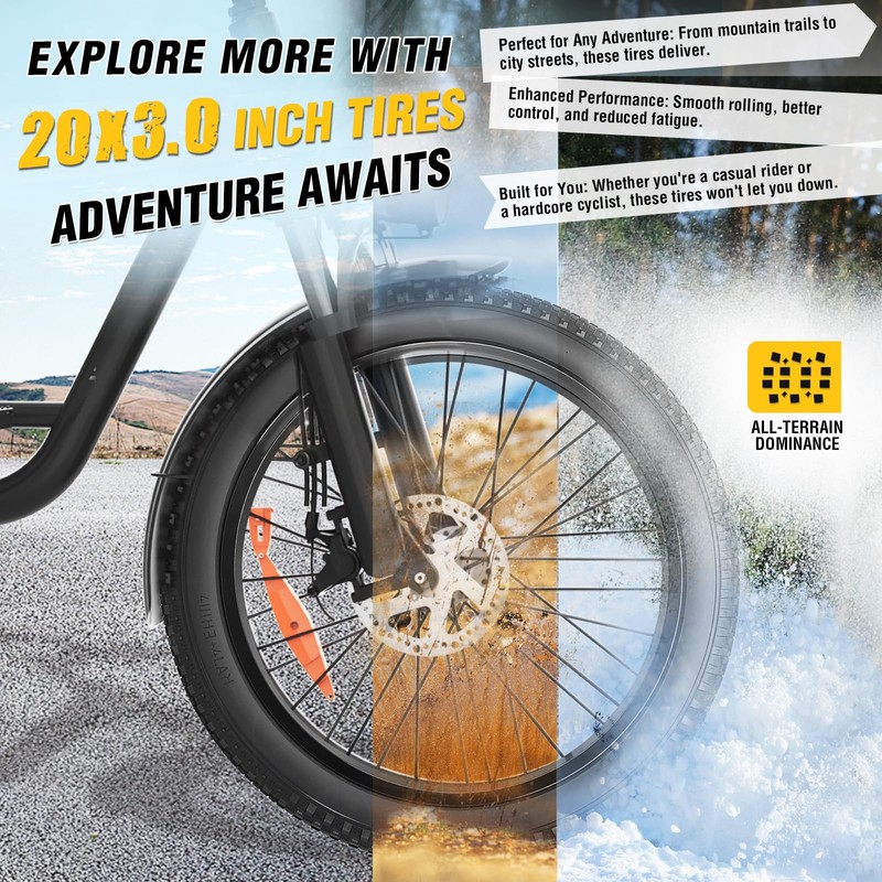 16/20x3.0 E-Bike Tire Fat BikeTyre for MTB/Ebikes,All-Terrain Directional Knobby Tread,Superior