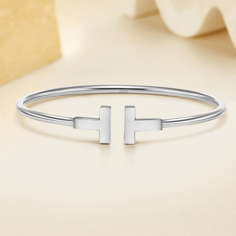 APUUESN Sterling Silver Bangle Ring Set for Women Silver/Gold/Rose Gold,