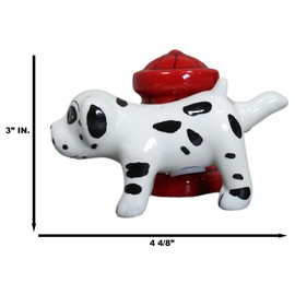 Peeing Dalmatian With Fire Hydrant Ceramic Salt Pepper Shaker Magnetic Set Figurines