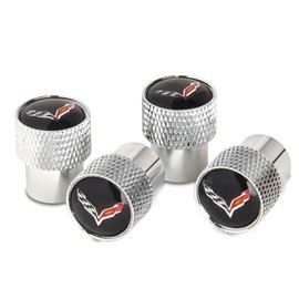 West Coast Corvette/Camaro C7 Corvette Crossed Flags Logo Aluminum Valve Stem Caps (Knurled)