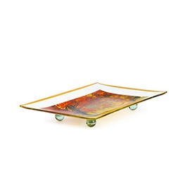 GAC Unique Landscape Design Rectangular Tempered Glass Serving Tray on Glass Ball Legs – 8x12 Inch – Break Resistant – Oven, Microwave, and Dishwasher Safe – Attractive Yellow Colored Serving Platter