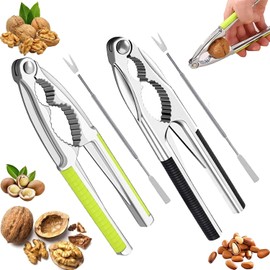 Cascanueces, Juego De 4 Piezas, Abridor De Nueces y Mariscos Con Mangos Antideslizantes, Incluye 2 Agujas Para Extraer, Adecuado Para Nueces, Cangrejos y Langosta, Etc (Negro y Verde)