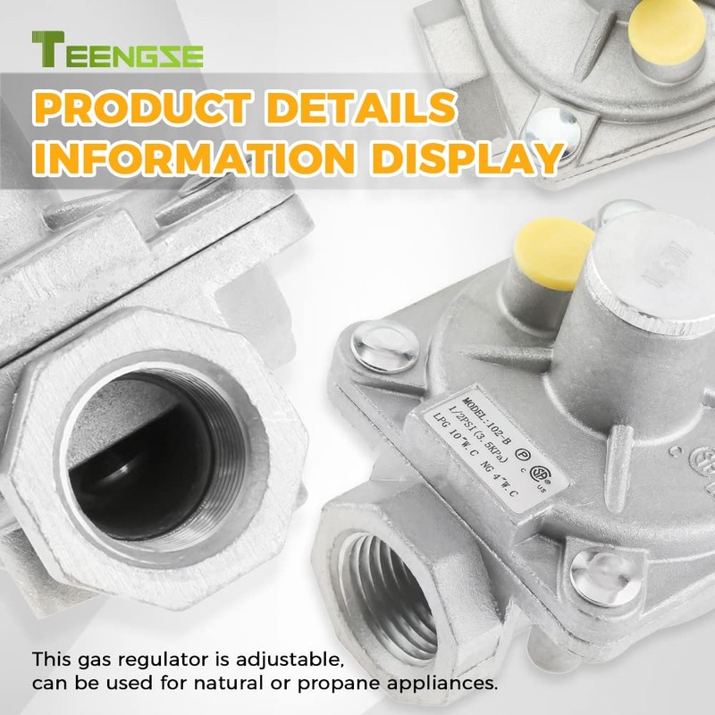 TEENGSE 1/2" Natural Gas and Liquefied Interchange Pressure Regulator, Natural