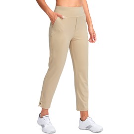 YYV Women's Golf Pants Stretch Work Ankle Pants High Waist Dress Pants with Pockets for Yoga Business Travel Casual(Khaki Large)
