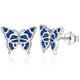 Butterfly Earrings 925 Sterling Silver Earrings Kids Girls Stud Earrings Enamel Butterfly Jewellery Gift Box, Silver, No Gemstone
