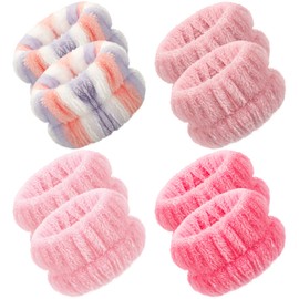 Chuangdi 4 Pairs Wrist Bands for Washing Face Wrist Spa Microfiber Wash Towel Band Scrunchies Absorbent Wristbands Sweatband for Women Prevent Liquid from Spilling(Vivid Colors)