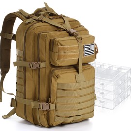 RoundFunny 1 Pcs Fishing Tackle Backpack with 3 Pcs Tackle Boxes 45L Fishing Backpack Outdoor Storage Gear and Equipment Bag(Khaki)