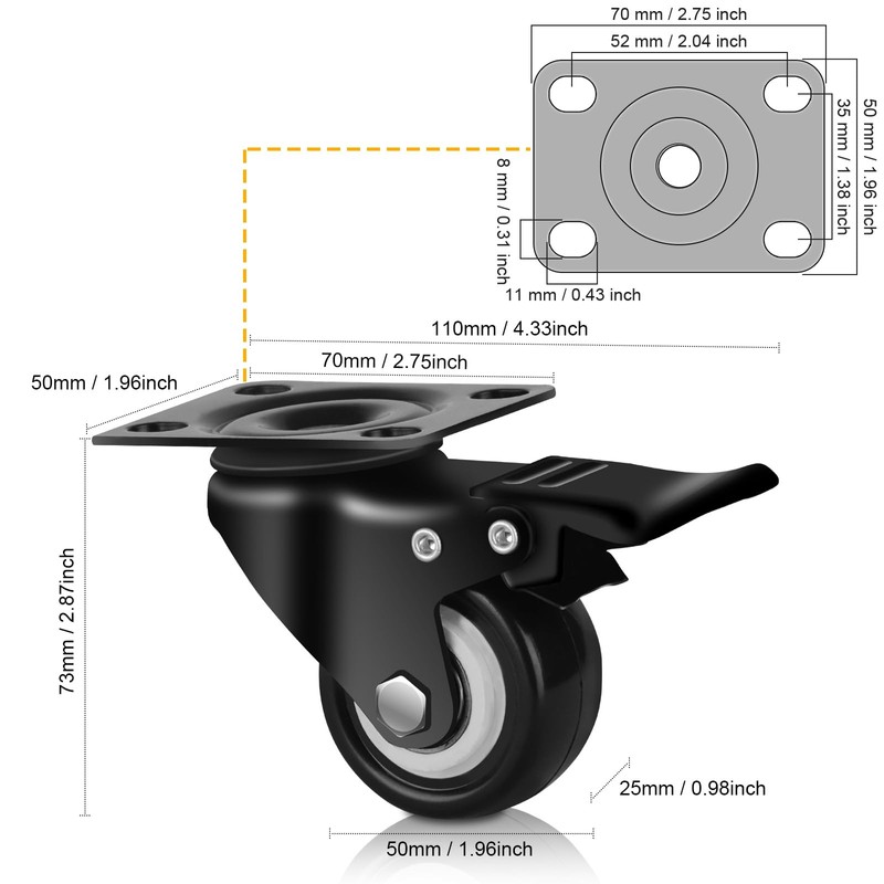 QNCZ Caster Wheels, 2" Caster Set of 4, Heavy Duty